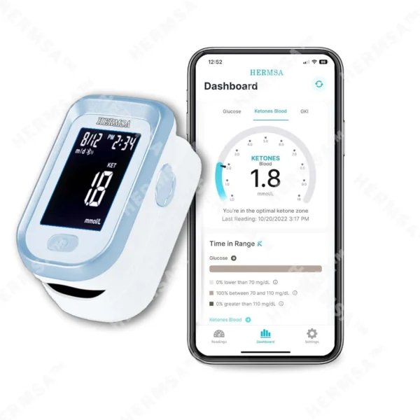 Hermsa™ Precision Noninvasive Bluetooth Blood Glucose and Ketone Testing Medical Device